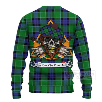 Monteith Tartan Ugly Sweater with Family Crest and Bearded Skull Holding Bottles of Whiskey - Tartan Vibes Clothing