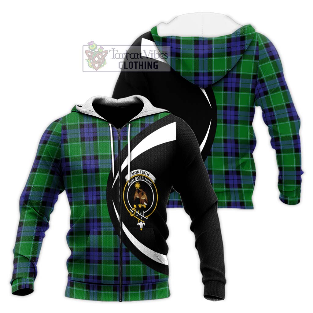 Monteith Tartan Knitted Hoodie with Family Crest Circle Style Unisex Knitted Zip Hoodie - Tartan Vibes Clothing