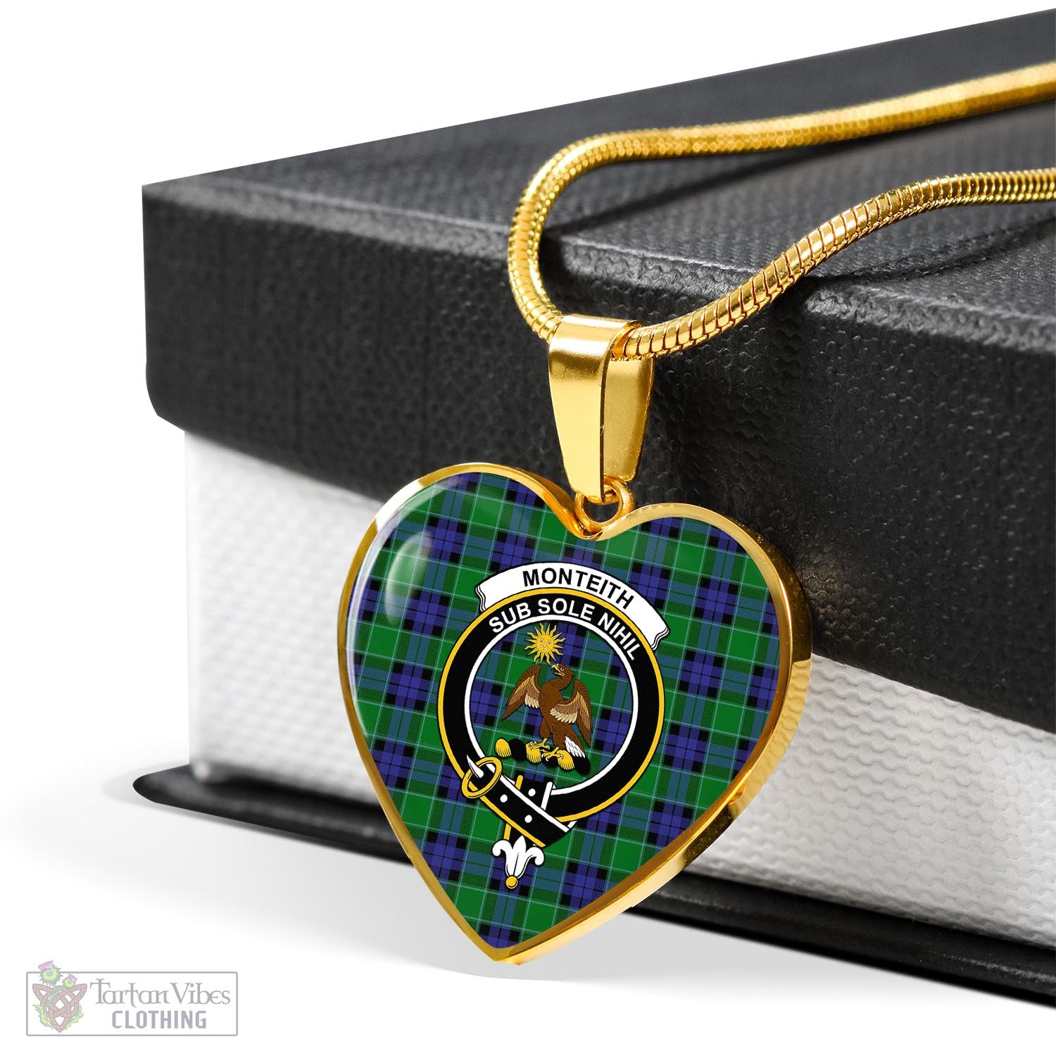 Tartan Vibes Clothing Monteith Tartan Heart Necklace with Family Crest