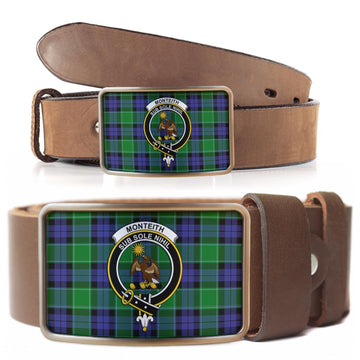 Monteith Tartan Belt Buckles with Family Crest