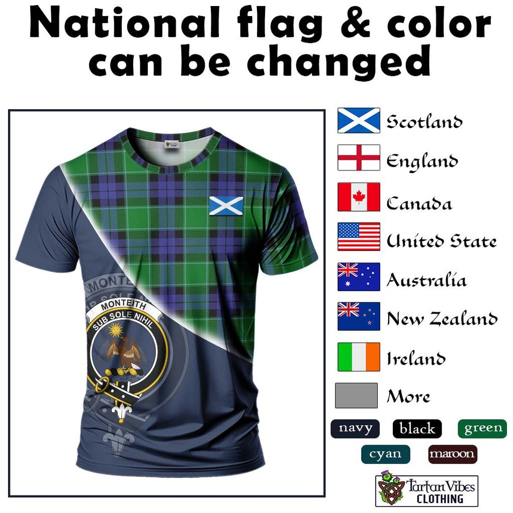 Monteith Tartan T-Shirt with Personalised National Flag and Family Crest Half Style - Tartan Vibes Clothing