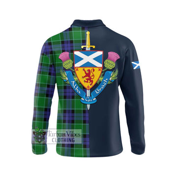 Monteith Tartan Long Sleeve Polo Shirt Alba with Scottish Lion Royal Arm Half Style - Tartan Vibes Clothing