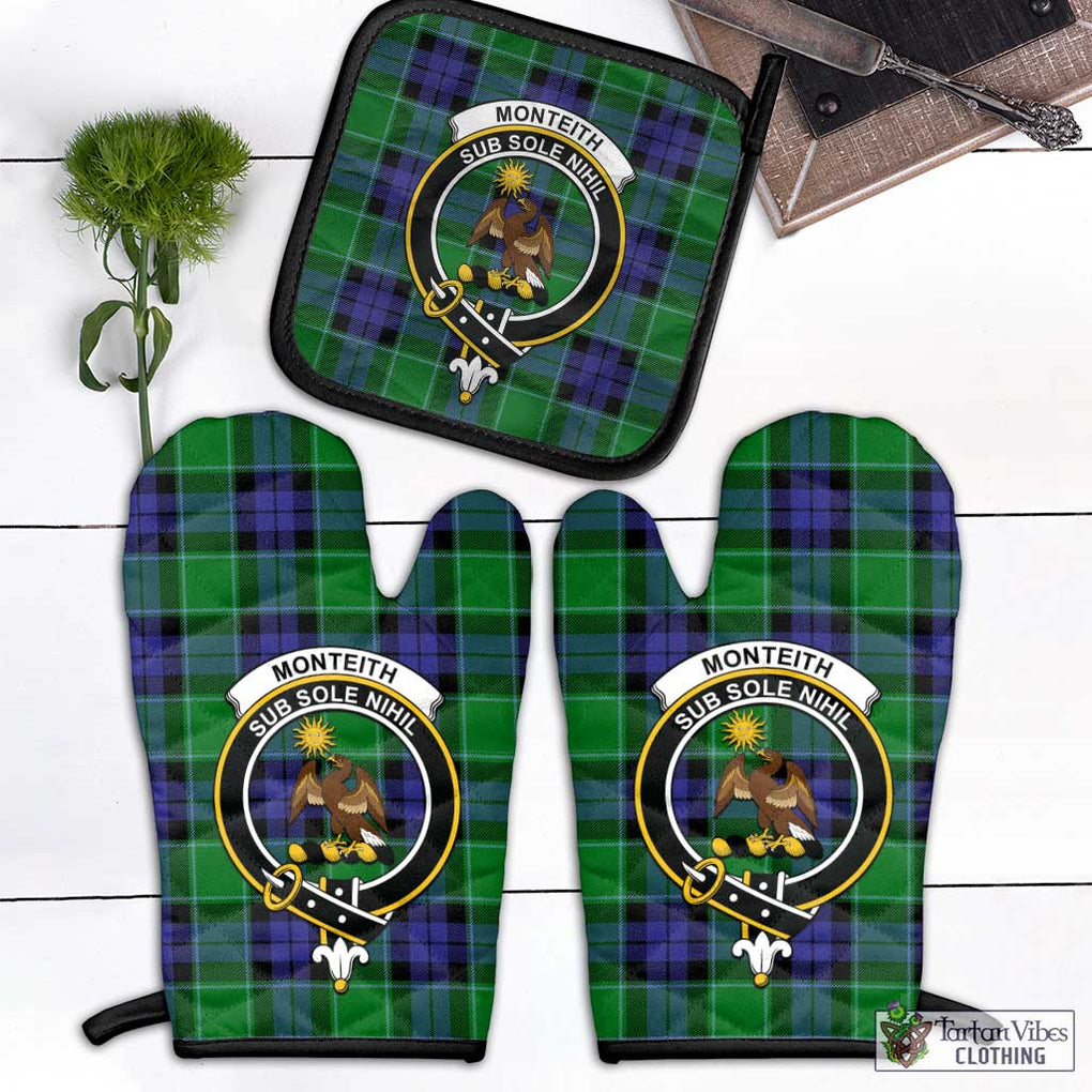 Monteith Tartan Combo Oven Mitt & Pot-Holder with Family Crest - Tartan Vibes Clothing