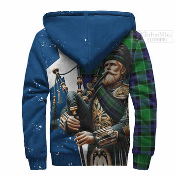 Monteith Tartan Sherpa Hoodie with Family Crest Scottish Bagpiper Vibes - Tartan Vibes Clothing