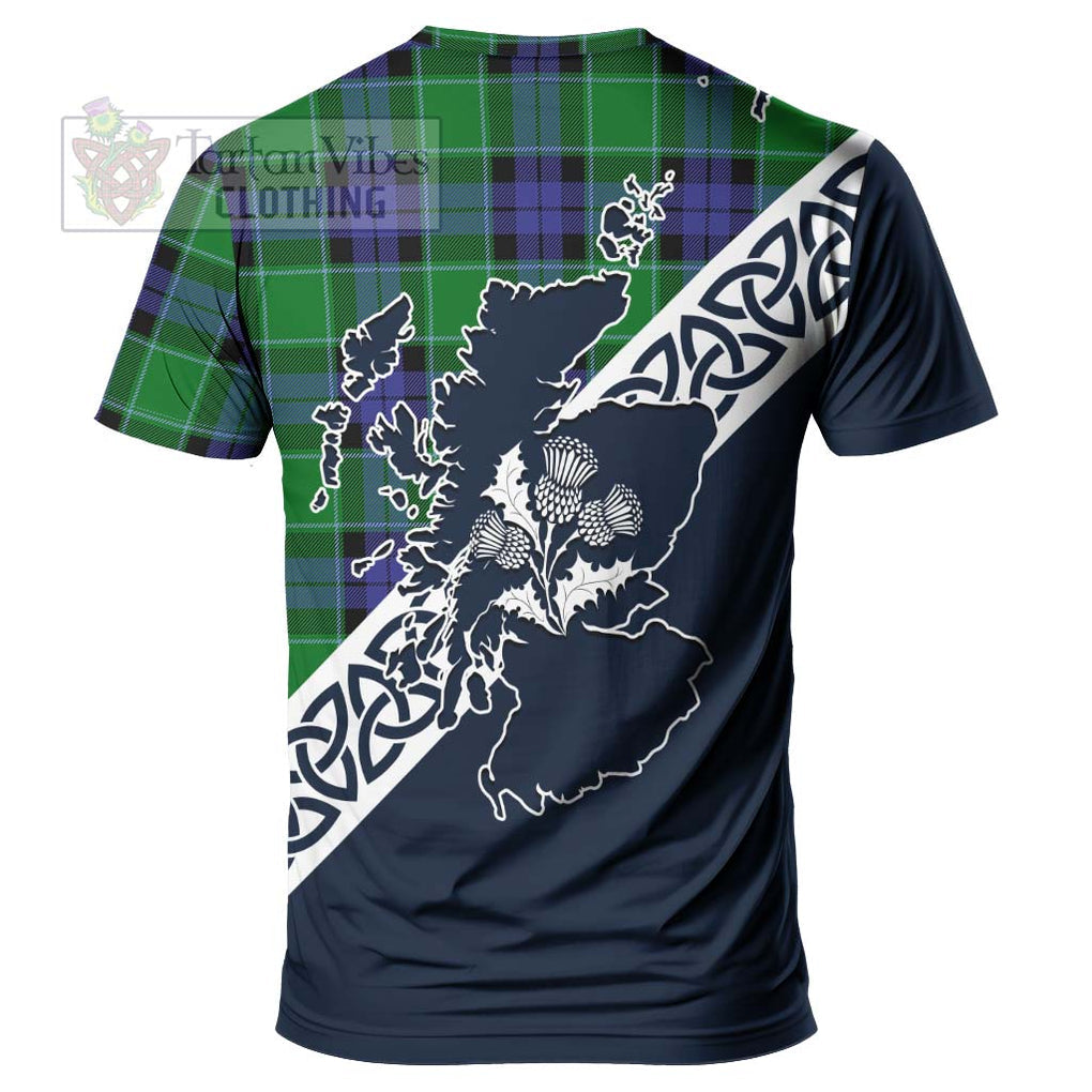 Monteith Tartan T-Shirt Featuring Thistle and Scotland Map - Tartanvibesclothing Store