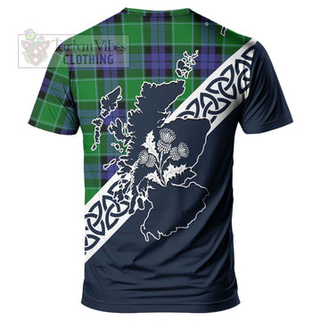 Monteith Tartan T-Shirt Featuring Thistle and Scotland Map - Tartanvibesclothing Store