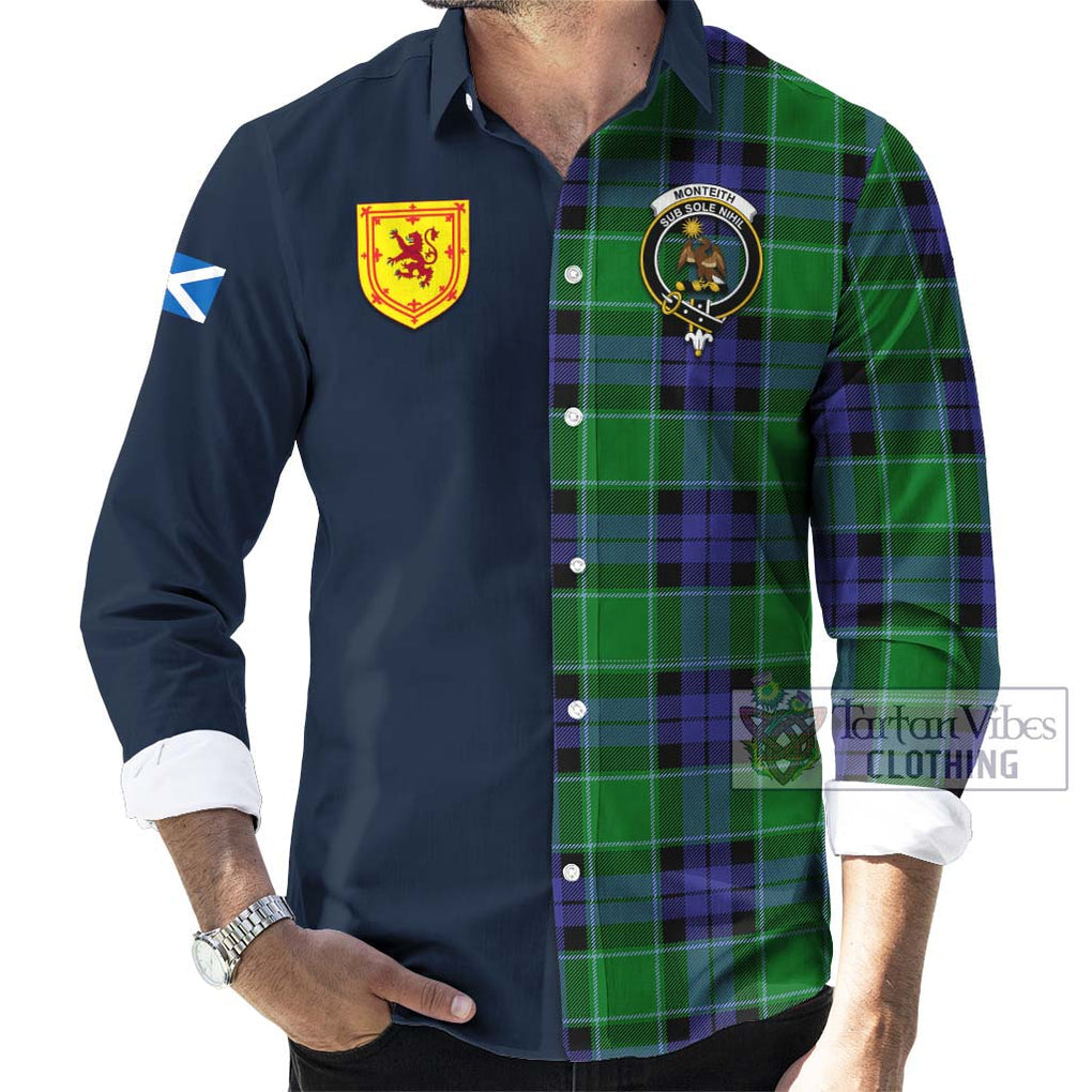 Monteith Tartan Long Sleeve Button Shirt Alba with Scottish Lion Royal Arm Half Style Men's Shirt - Tartan Vibes Clothing