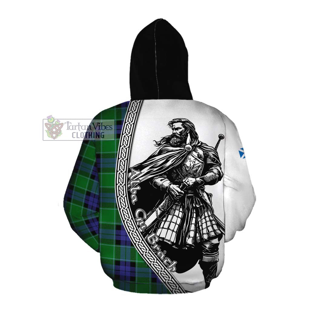 Monteith Tartan Clan Crest Cotton Hoodie with Highlander Warrior Celtic Style Pullover Hoodie - Tartan Vibes Clothing