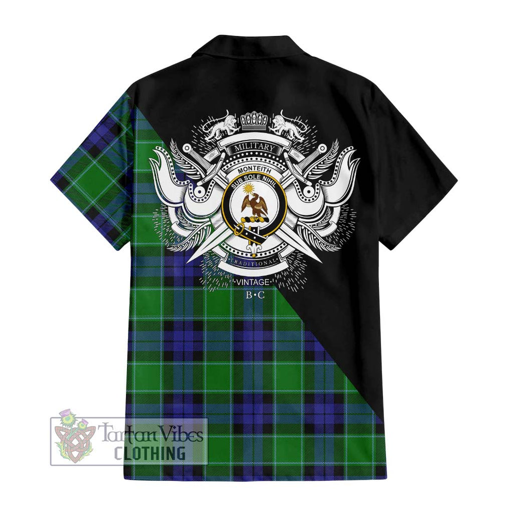 Monteith Tartan Hawaiian Shirt with Family Crest and Military Logo Style - Tartan Vibes Clothing