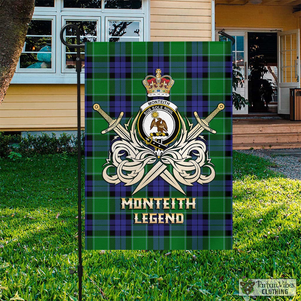 Tartan Vibes Clothing Monteith Tartan Flag with Clan Crest and the Golden Sword of Courageous Legacy