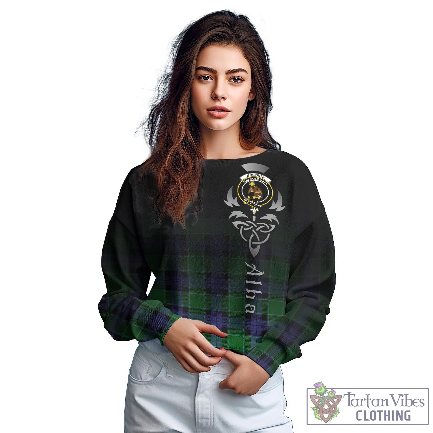 Monteith Tartan Sweatshirt Featuring Alba Gu Brath Family Crest Celtic Inspired - Tartan Vibes Clothing