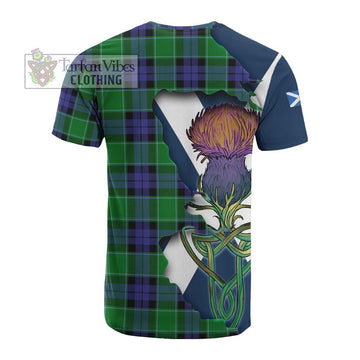 Tartan Vibes Clothing Monteith Tartan Family Crest Cotton T-shirt Scottish Thistle Celtic Inspired