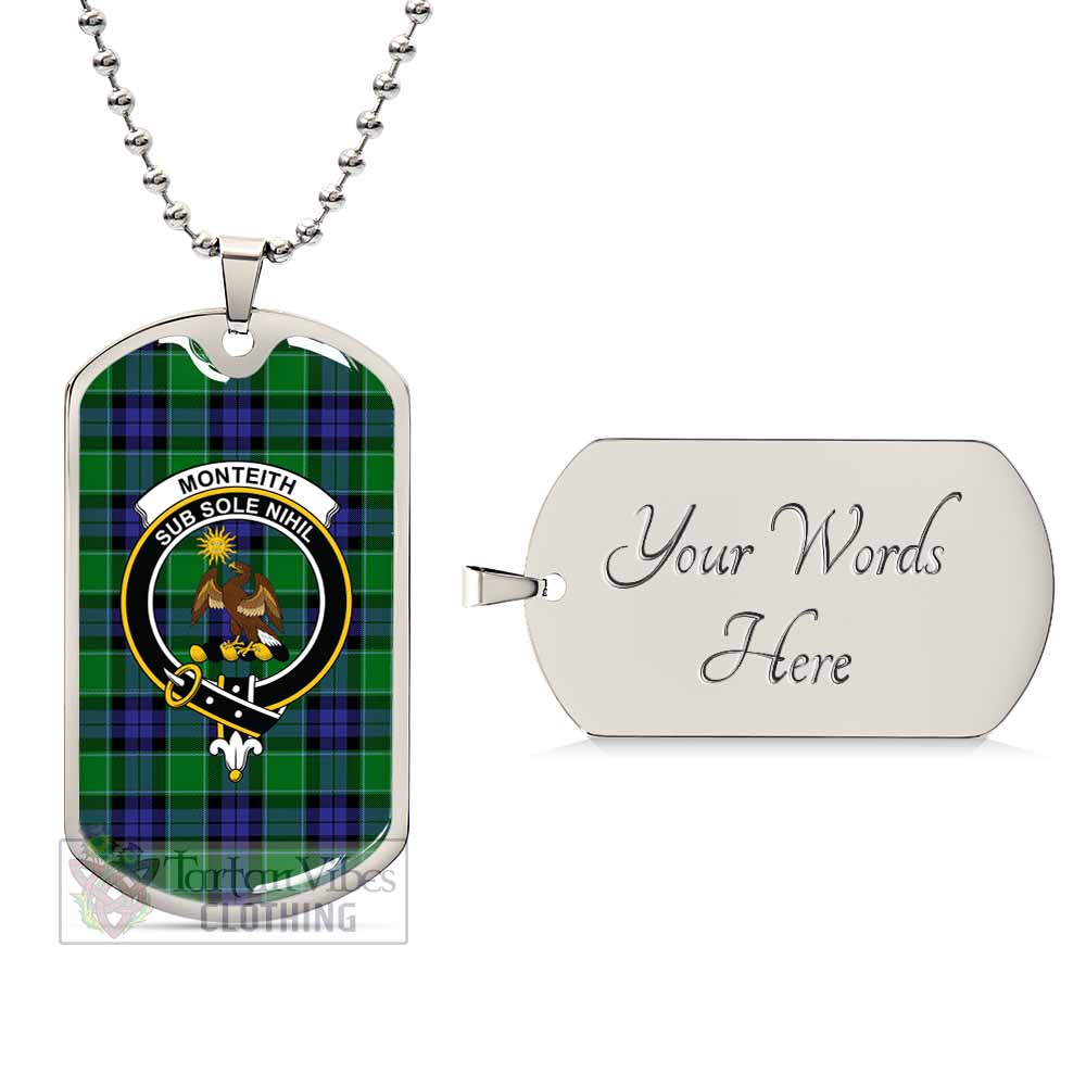 Monteith Tartan Dog Tag Necklace with Family Crest Silver Yes - Tartan Vibes Clothing