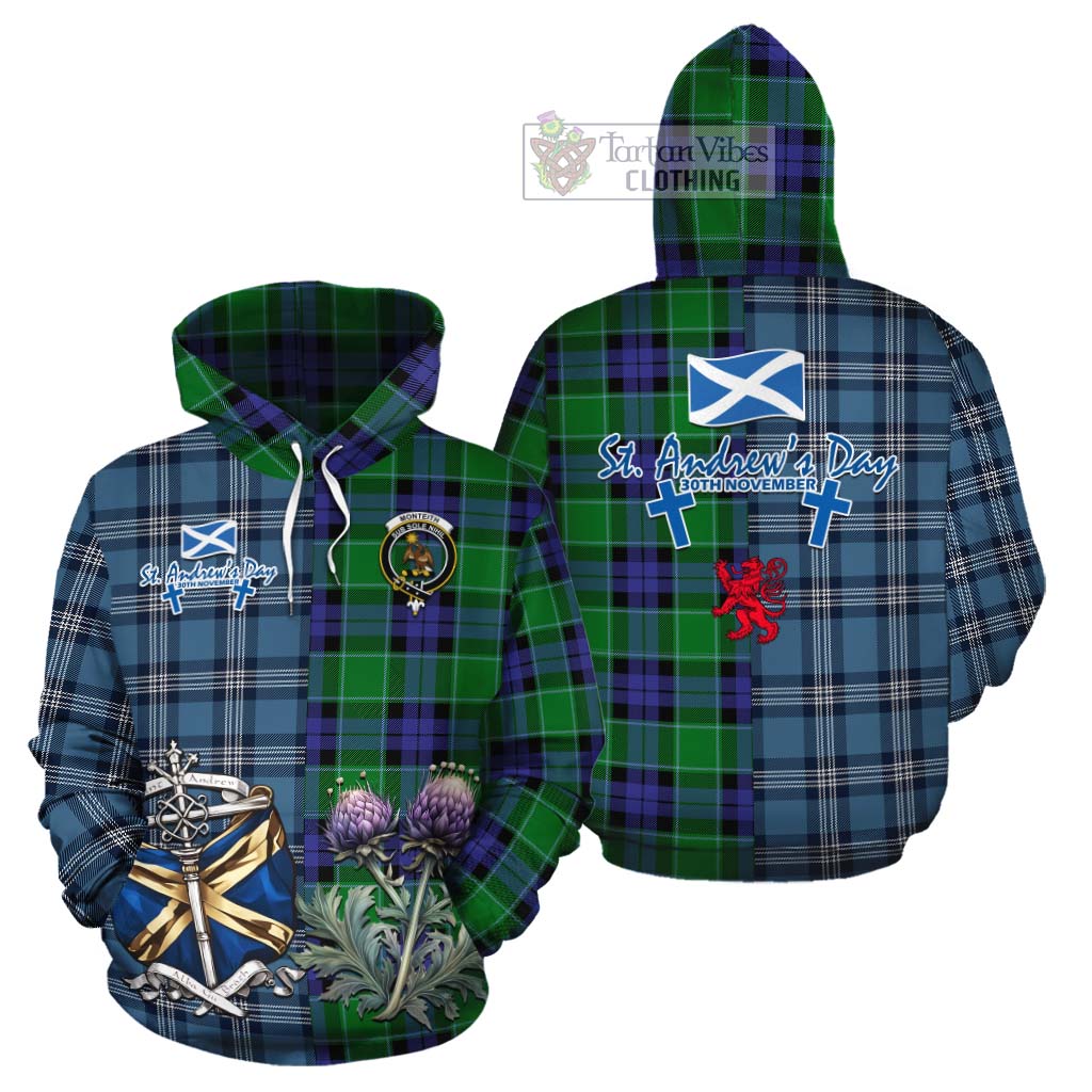 Monteith Tartan Cotton Hoodie Happy St. Andrew's Day Half Tartan Style Zip Hoodie - Tartan Vibes Clothing