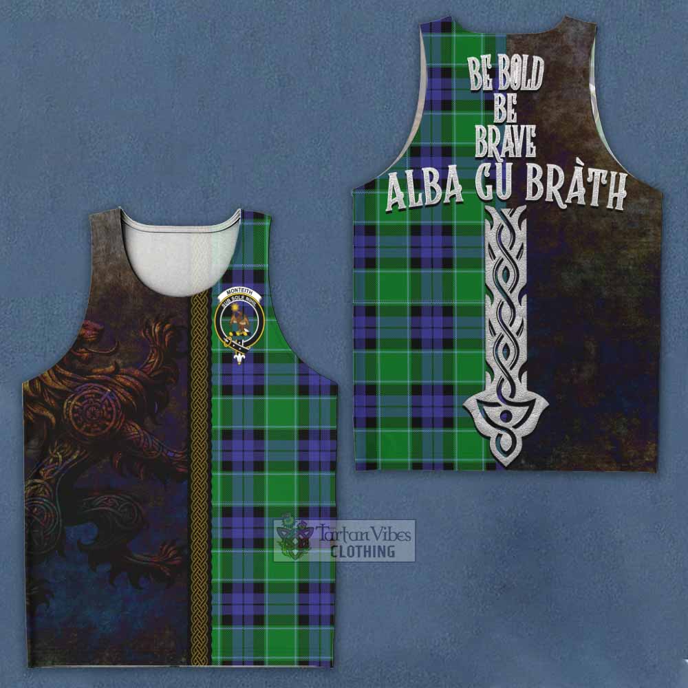Monteith Tartan Family Crest Men's Tank Top Alba Gu Brath Be Brave Lion Ancient Style - Tartan Vibes Clothing