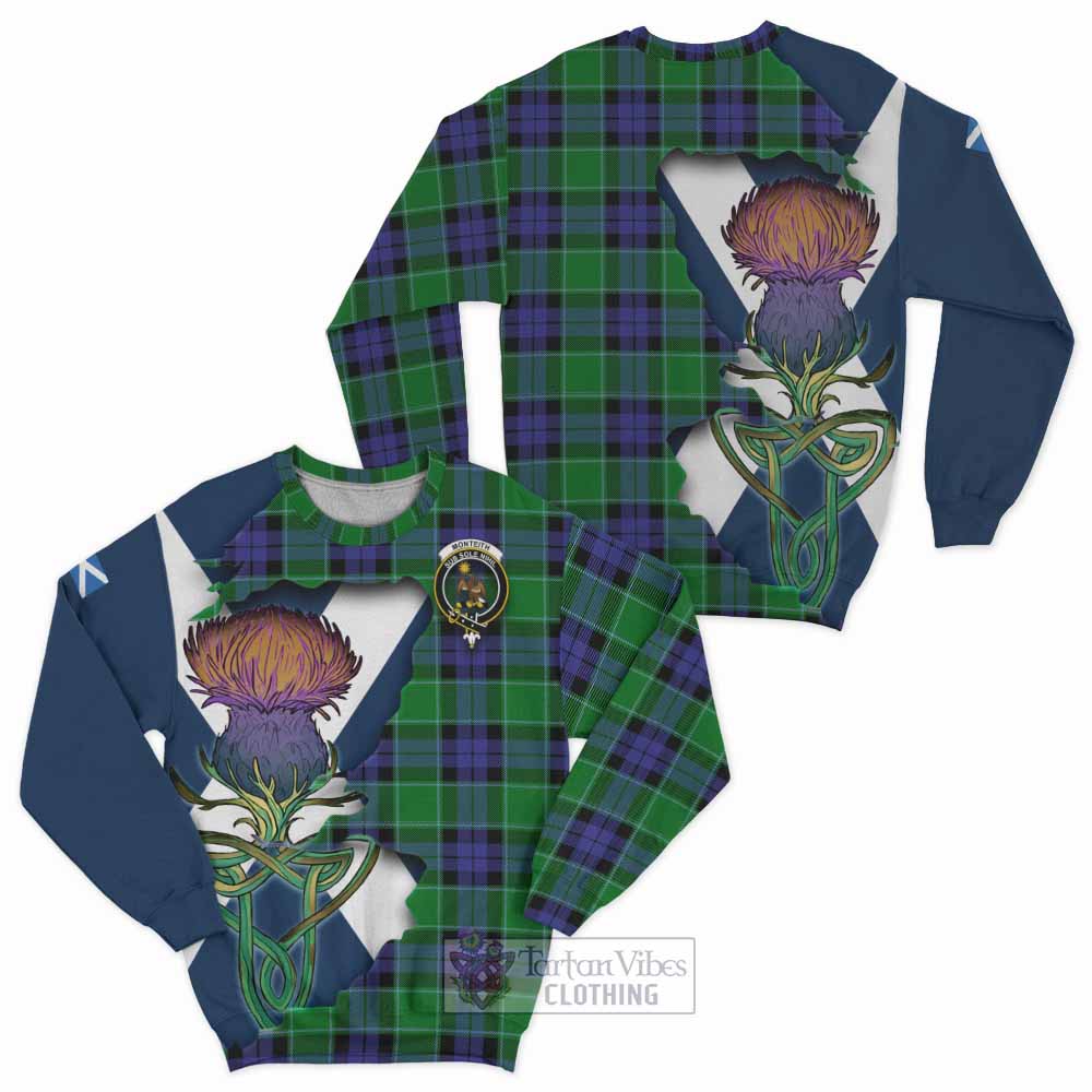 Tartan Vibes Clothing Monteith Tartan Family Crest Sweatshirt Scottish Thistle Celtic Inspired