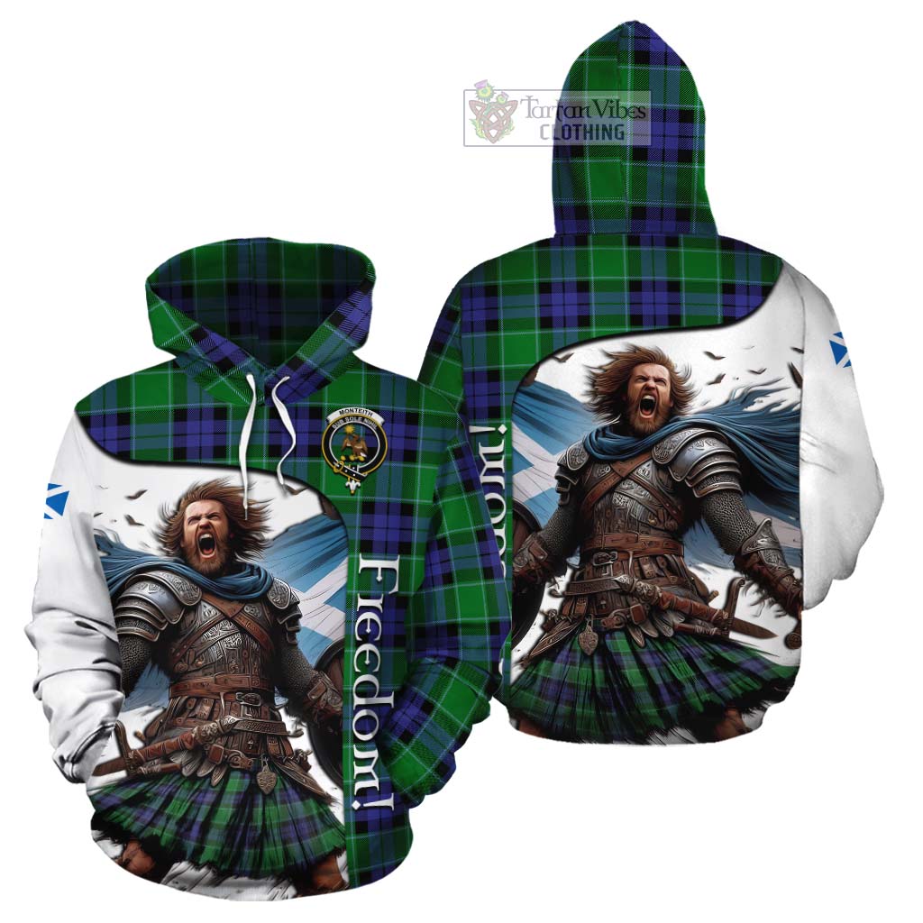 Tartan Vibes Clothing Monteith Crest Tartan Cotton Hoodie Inspired by the Freedom of Scottish Warrior