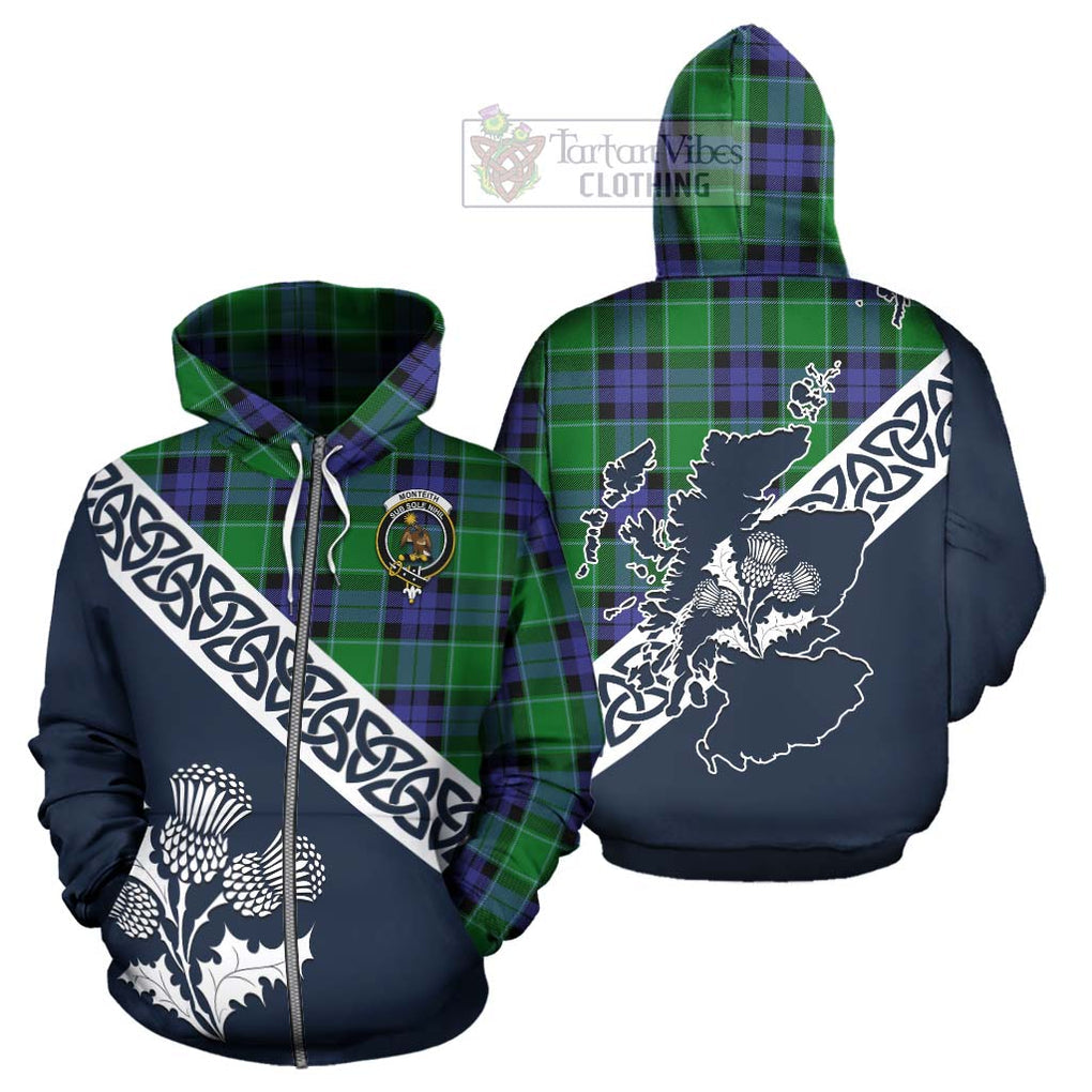 Monteith Tartan Hoodie Featuring Thistle and Scotland Map - Tartan Vibes Clothing