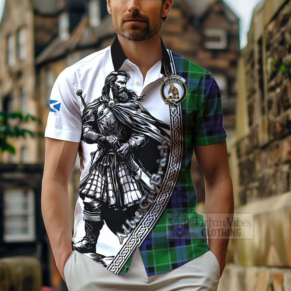 Monteith Tartan Clan Crest Hawaiian Shirt with Highlander Warrior Celtic Style - Tartan Vibes Clothing