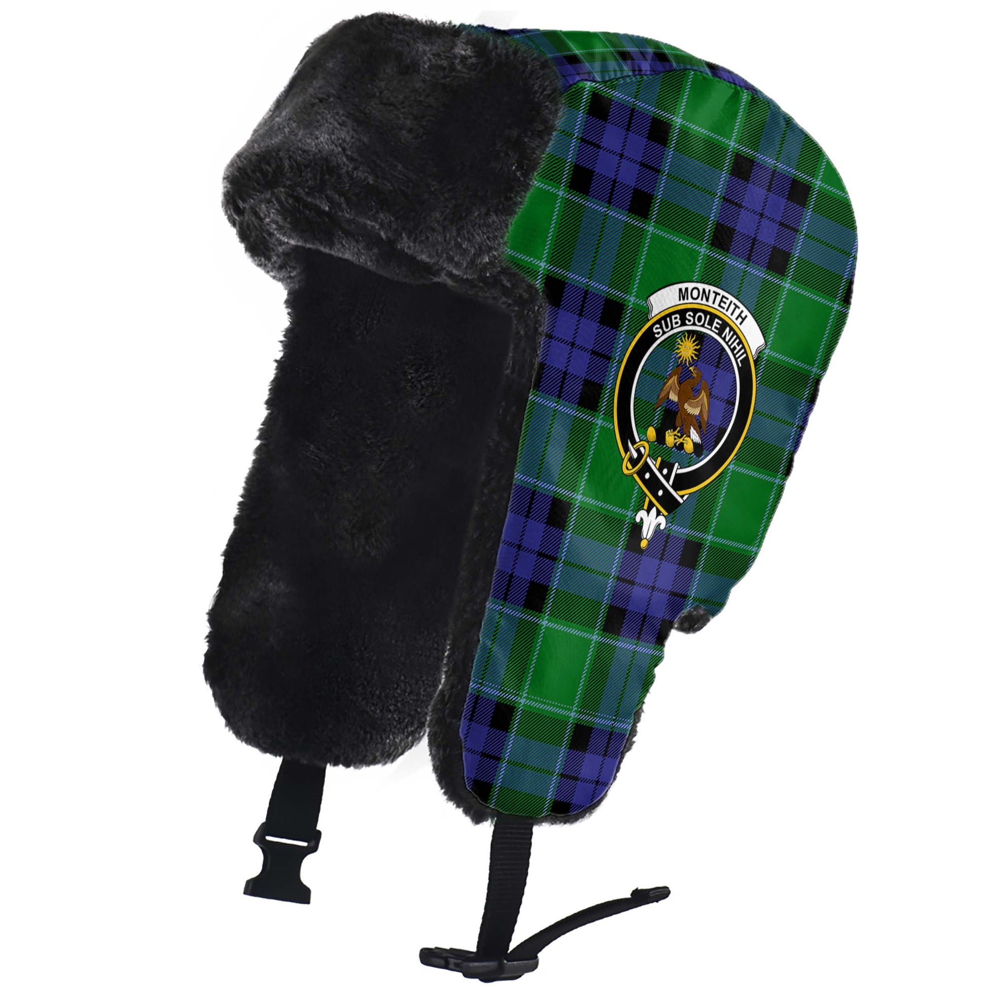 Monteith Tartan Winter Trapper Hat with Family Crest - Tartan Vibes Clothing