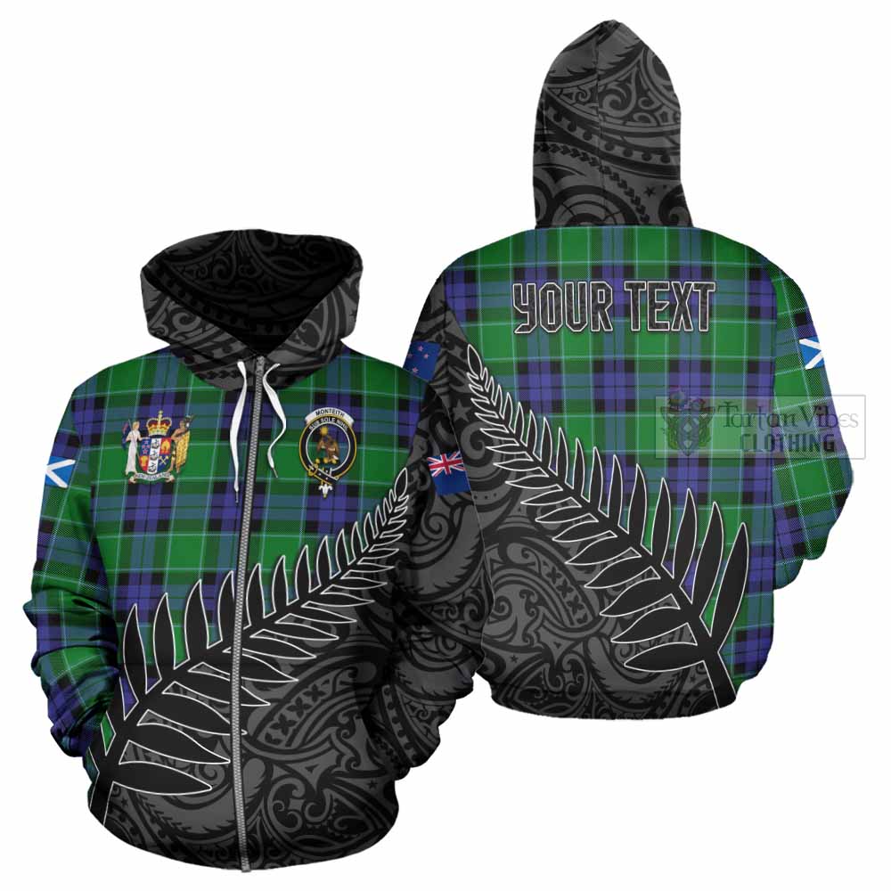 Monteith Crest Tartan Hoodie with New Zealand Silver Fern Half Style - Tartan Vibes Clothing