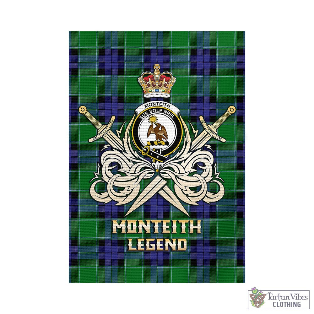 Tartan Vibes Clothing Monteith Tartan Flag with Clan Crest and the Golden Sword of Courageous Legacy