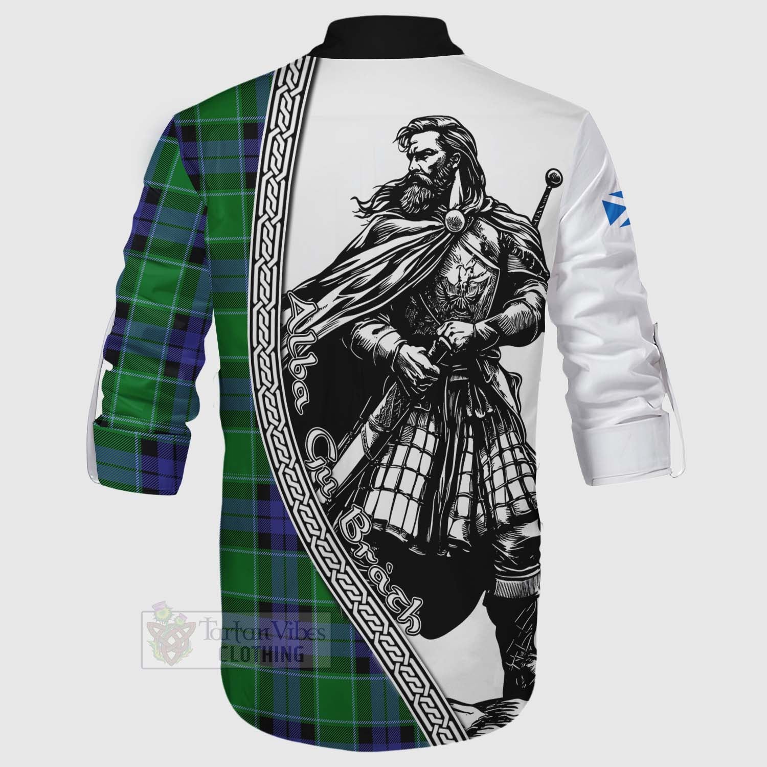 Monteith Tartan Clan Crest Ghillie Kilt Shirt with Highlander Warrior Celtic Style - Tartan Vibes Clothing