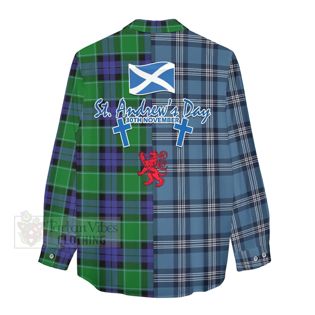 Monteith Tartan Women's Casual Shirt Happy St. Andrew's Day Half Tartan Style - Tartan Vibes Clothing