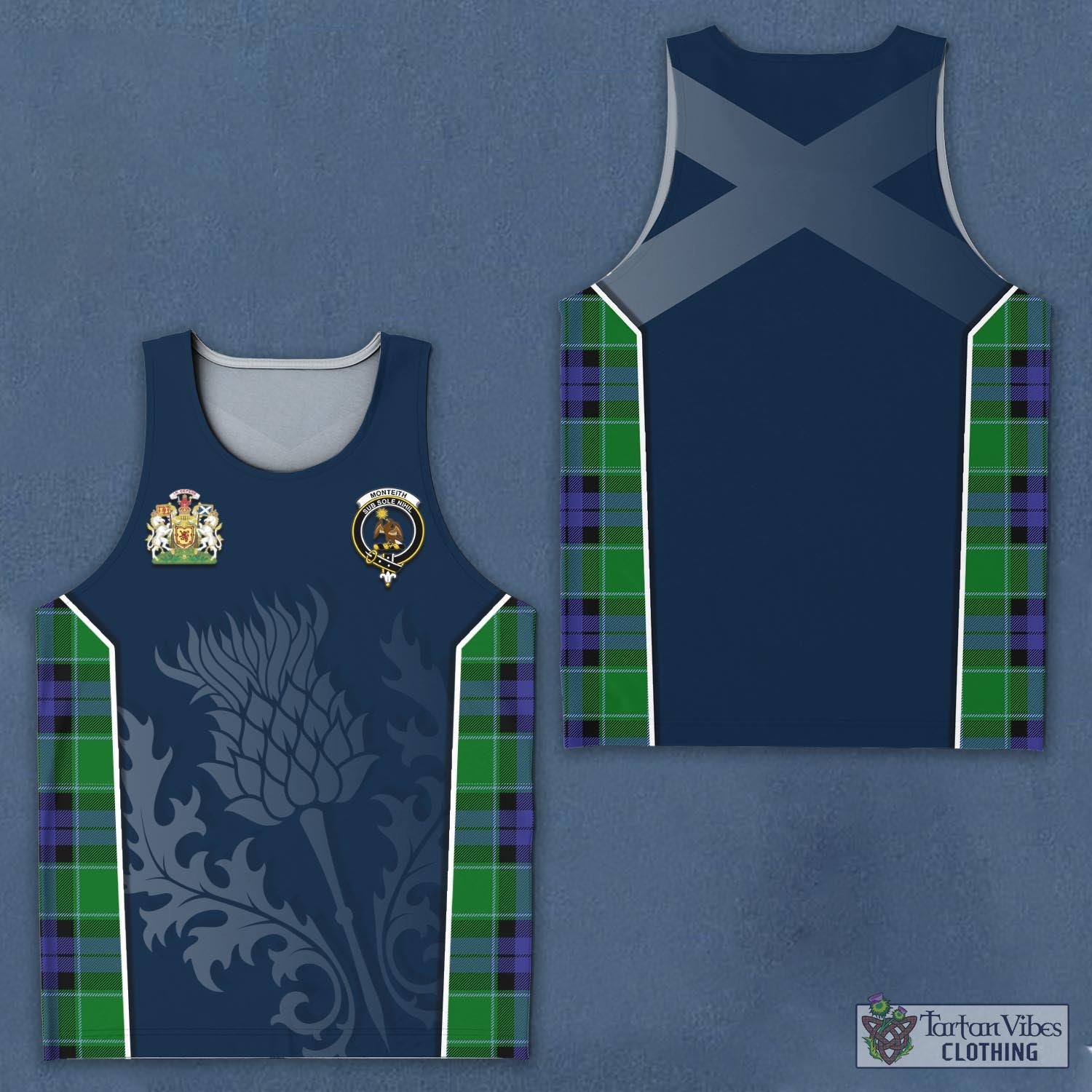 Monteith Tartan Men's Tanks Top with Family Crest and Scottish Thistle Vibes Sport Style - Tartan Vibes Clothing
