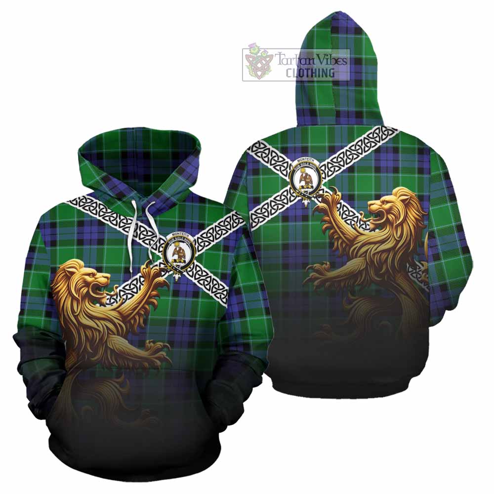 Monteith Crest Tartan Hoodie with Golden Lion Emblem Celtic Style - Tartan Vibes Clothing