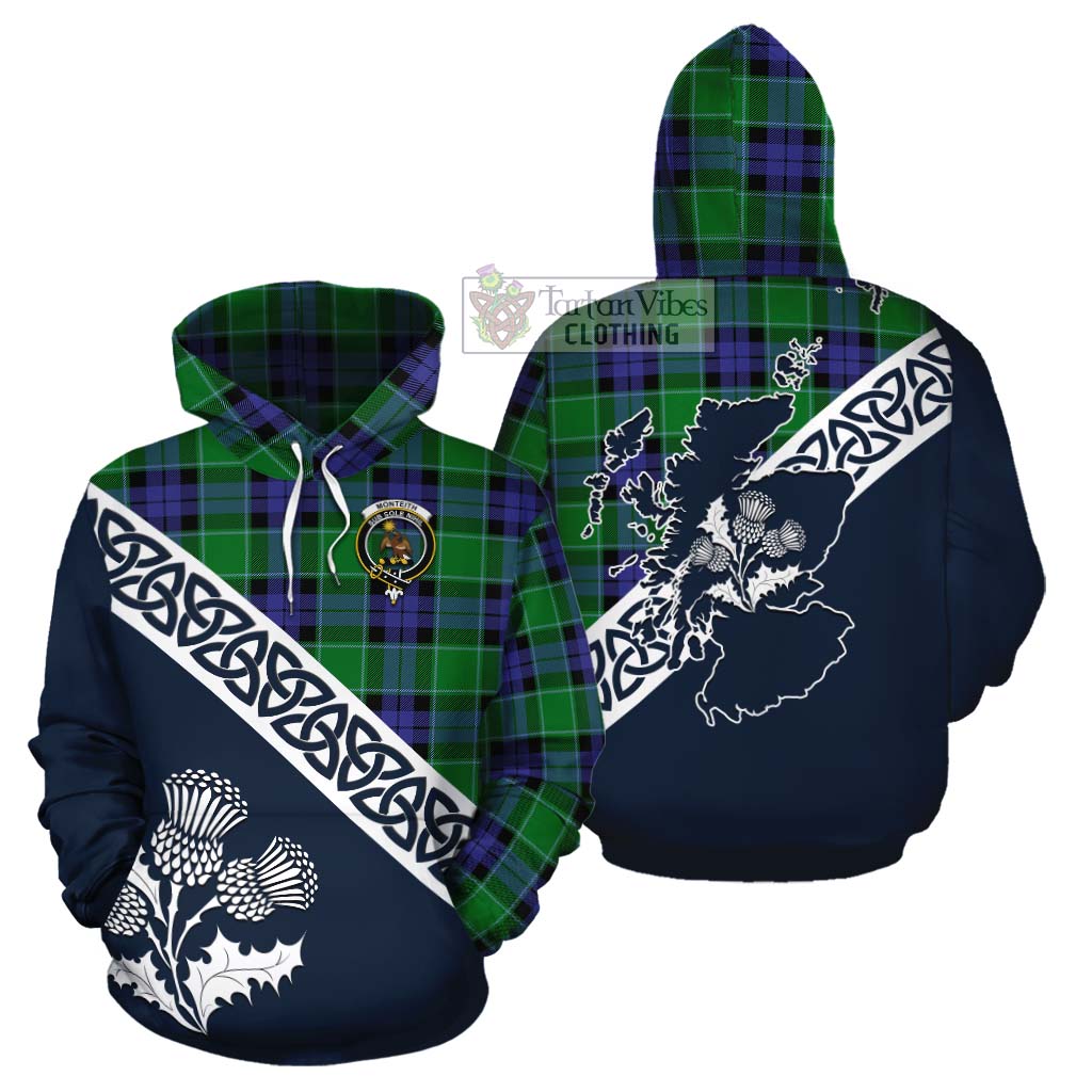 Monteith Tartan Cotton Hoodie Featuring Thistle and Scotland Map Zip Hoodie - Tartan Vibes Clothing