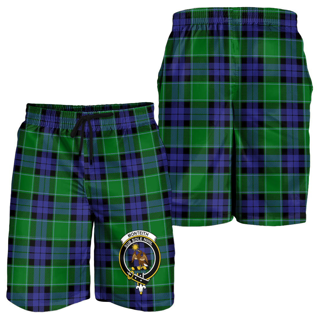 Monteith Tartan Mens Shorts with Family Crest - Tartan Vibes Clothing