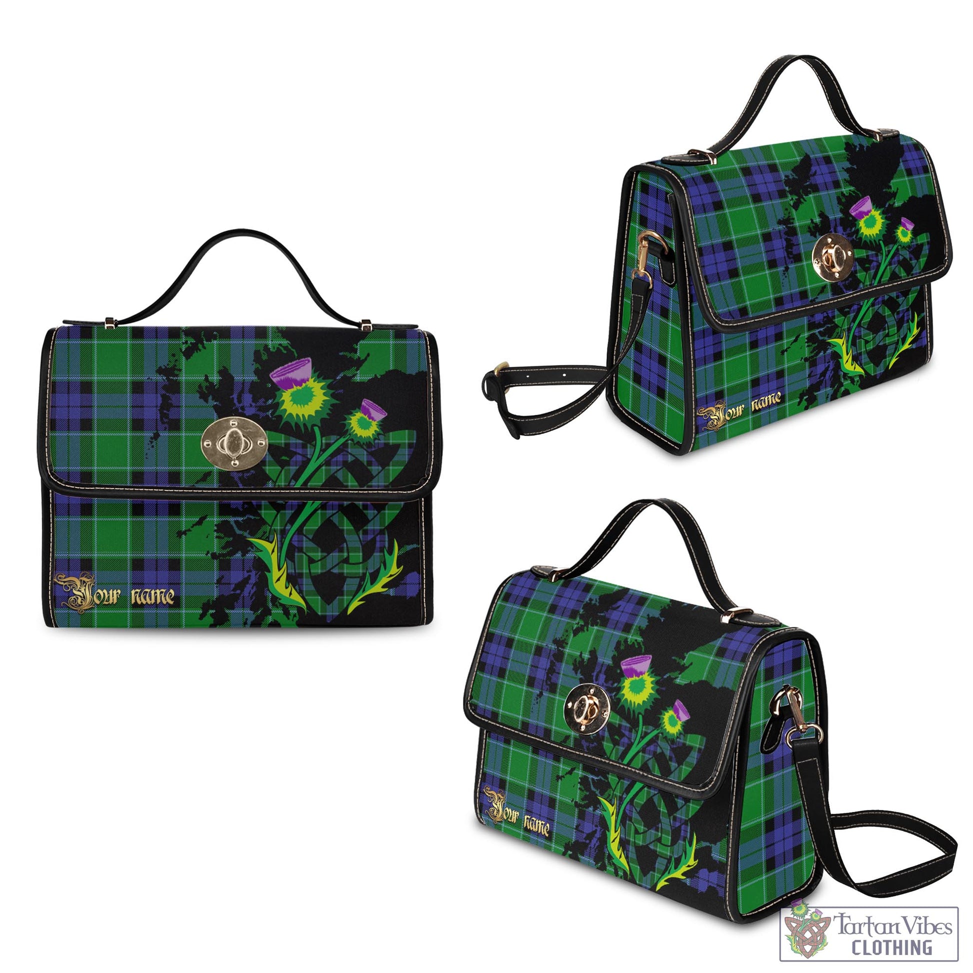 Tartan Vibes Clothing Monteith Tartan Waterproof Canvas Bag with Scotland Map and Thistle Celtic Accents