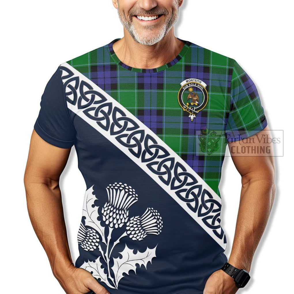 Monteith Tartan T-Shirt Featuring Thistle and Scotland Map - Tartanvibesclothing Store