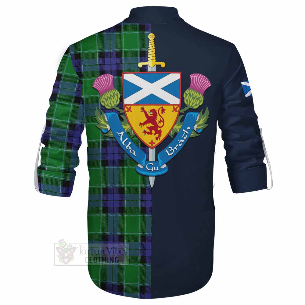 Monteith Tartan Ghillie Kilt Shirt Alba with Scottish Lion Royal Arm Half Style - Tartan Vibes Clothing