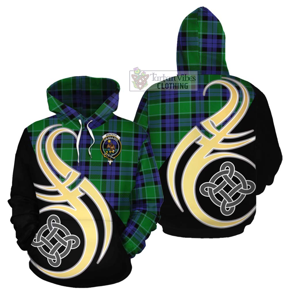 Monteith Tartan Cotton Hoodie with Family Crest and Celtic Symbol Style Zip Hoodie - Tartan Vibes Clothing