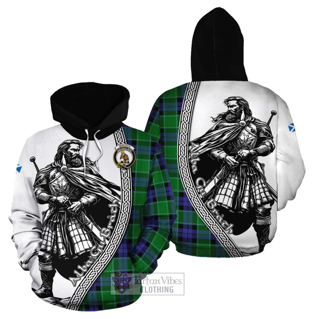Monteith Tartan Clan Crest Cotton Hoodie with Highlander Warrior Celtic Style Zip Hoodie - Tartan Vibes Clothing