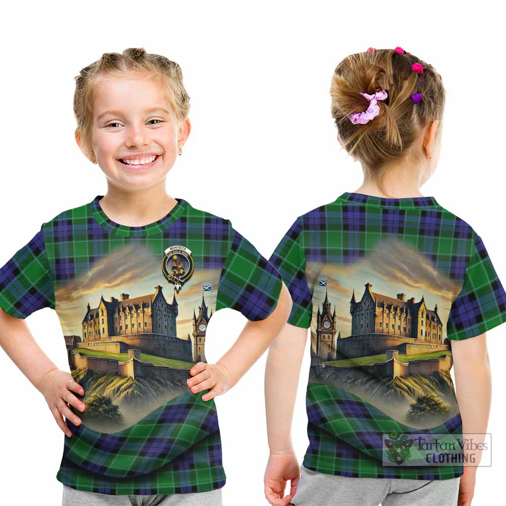 Monteith Tartan Family Crest Kid T-Shirt with Scottish Ancient Castle Style - Tartan Vibes Clothing