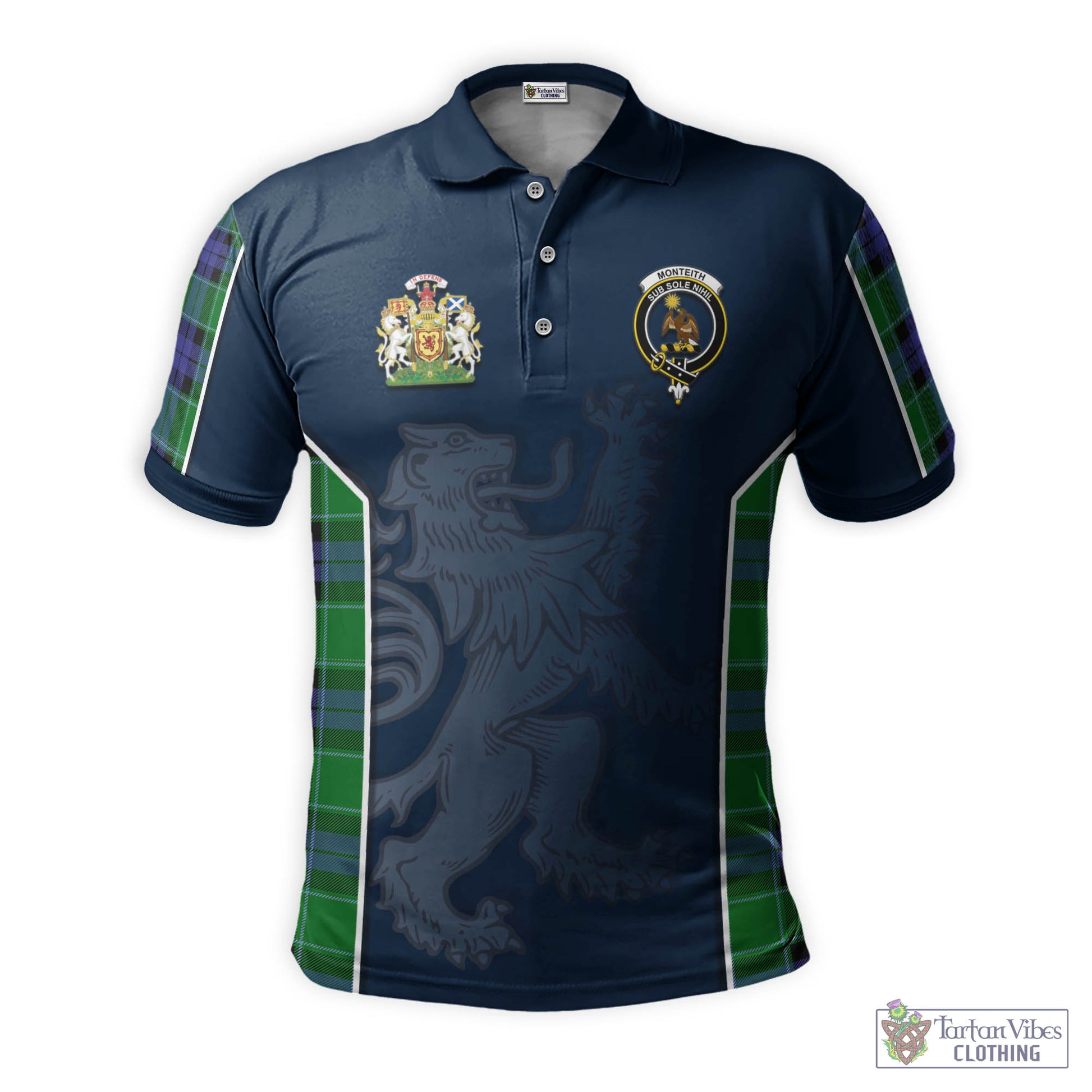 Tartan Vibes Clothing Monteith Tartan Men's Polo Shirt with Family Crest and Lion Rampant Vibes Sport Style