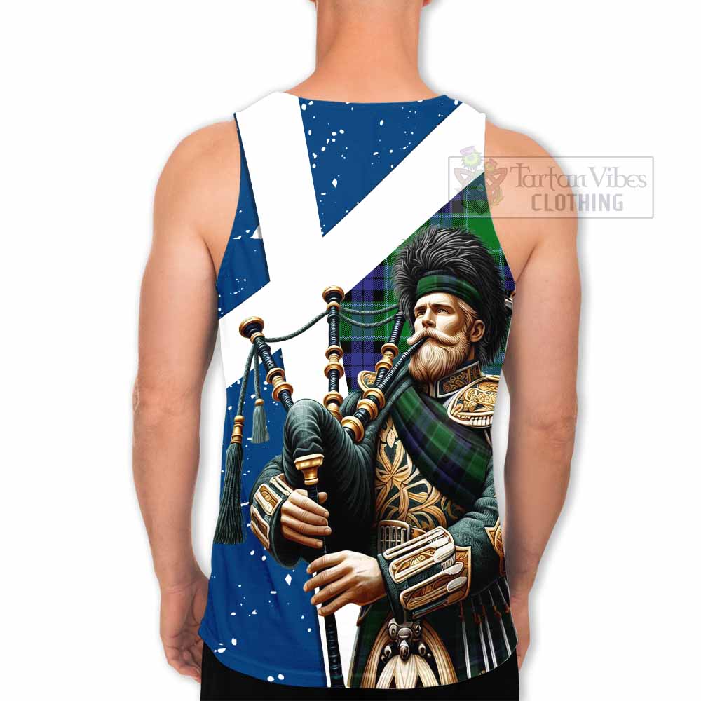 Monteith Tartan Men's Tank Top with Family Crest Scottish Bagpiper Vibes - Tartan Vibes Clothing