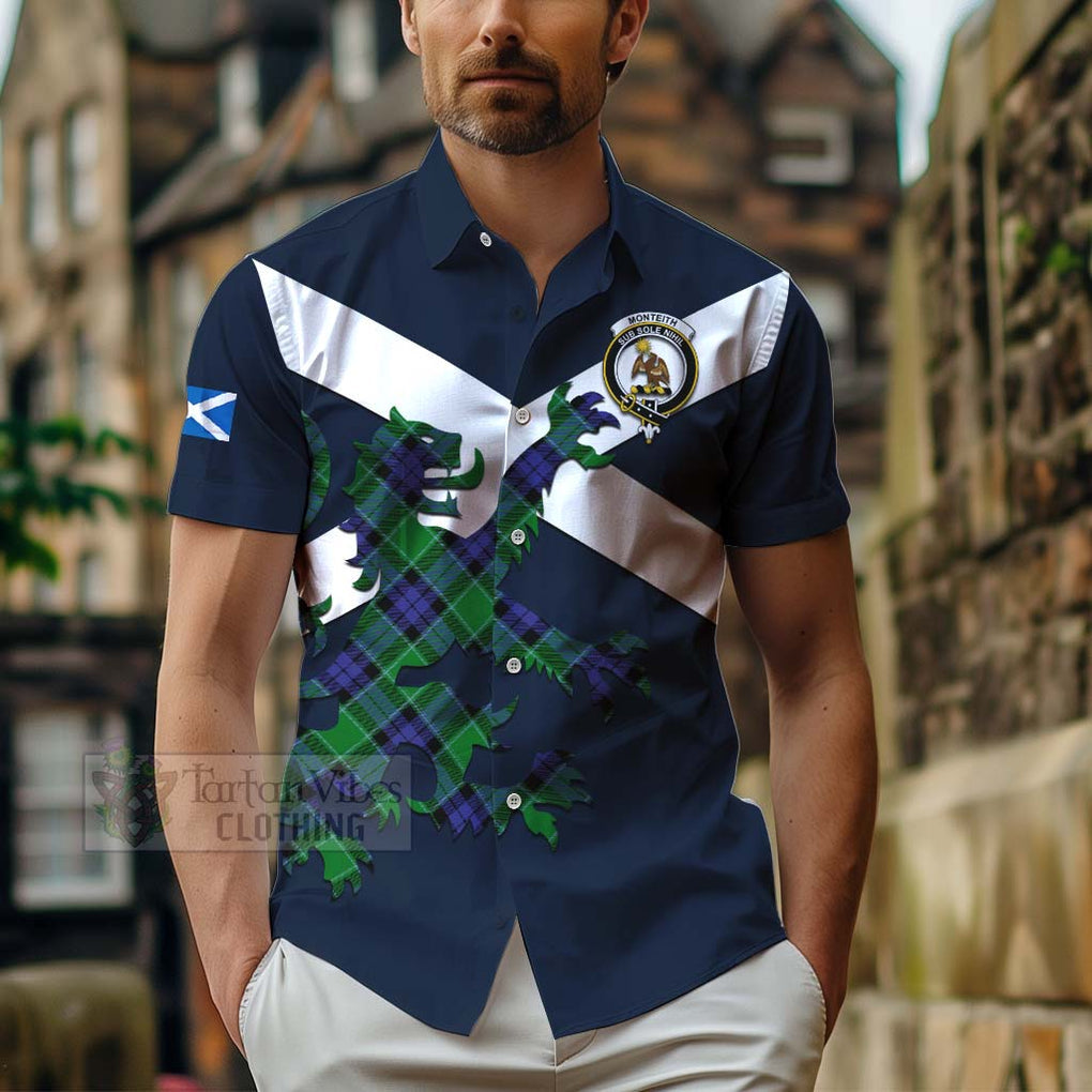 Monteith Tartan Lion Rampant Hawaiian Shirt Proudly Display Your Heritage with Alba Gu Brath and Clan Name - Tartan Vibes Clothing