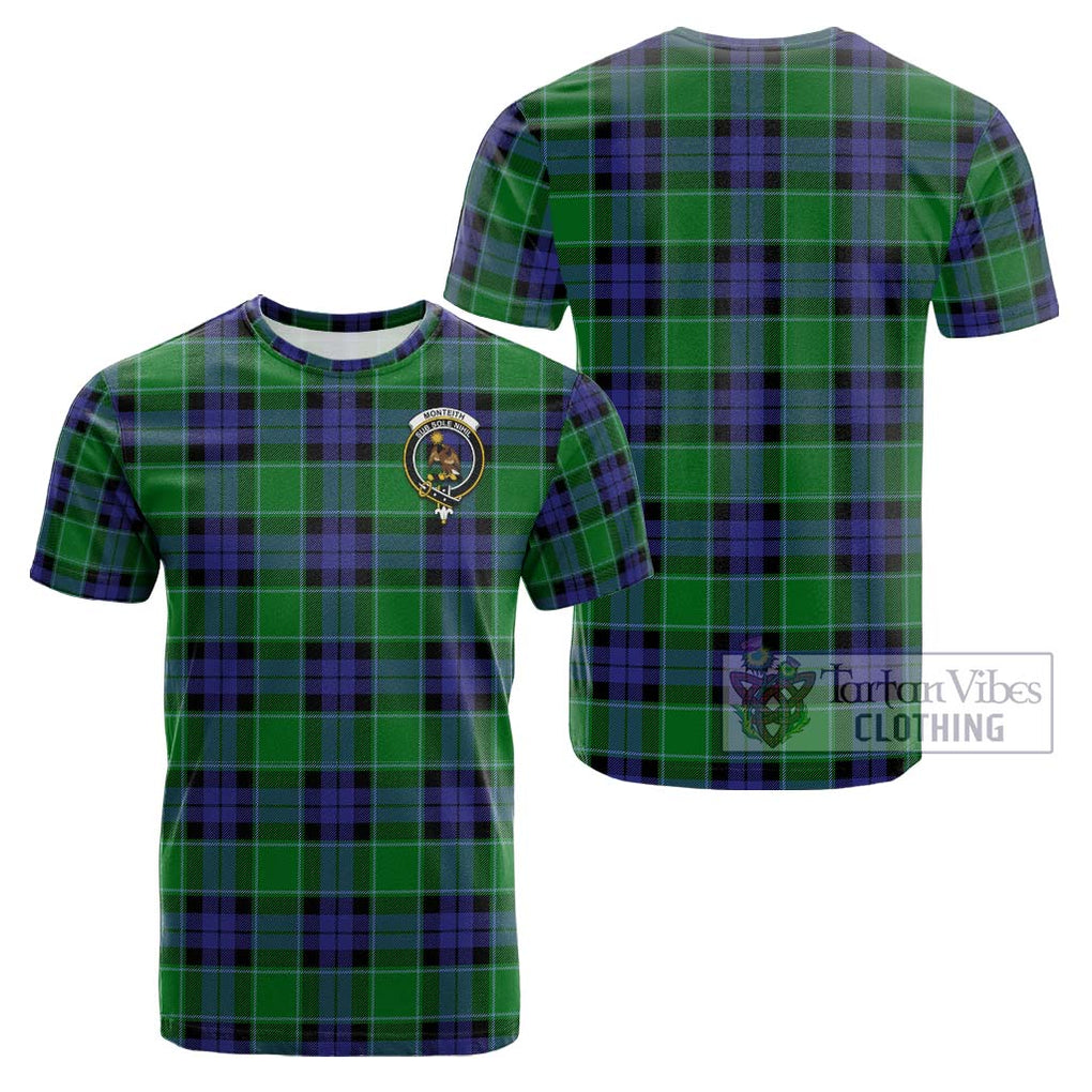 Monteith Tartan Cotton T-Shirt with Family Crest - Tartan Vibes Clothing