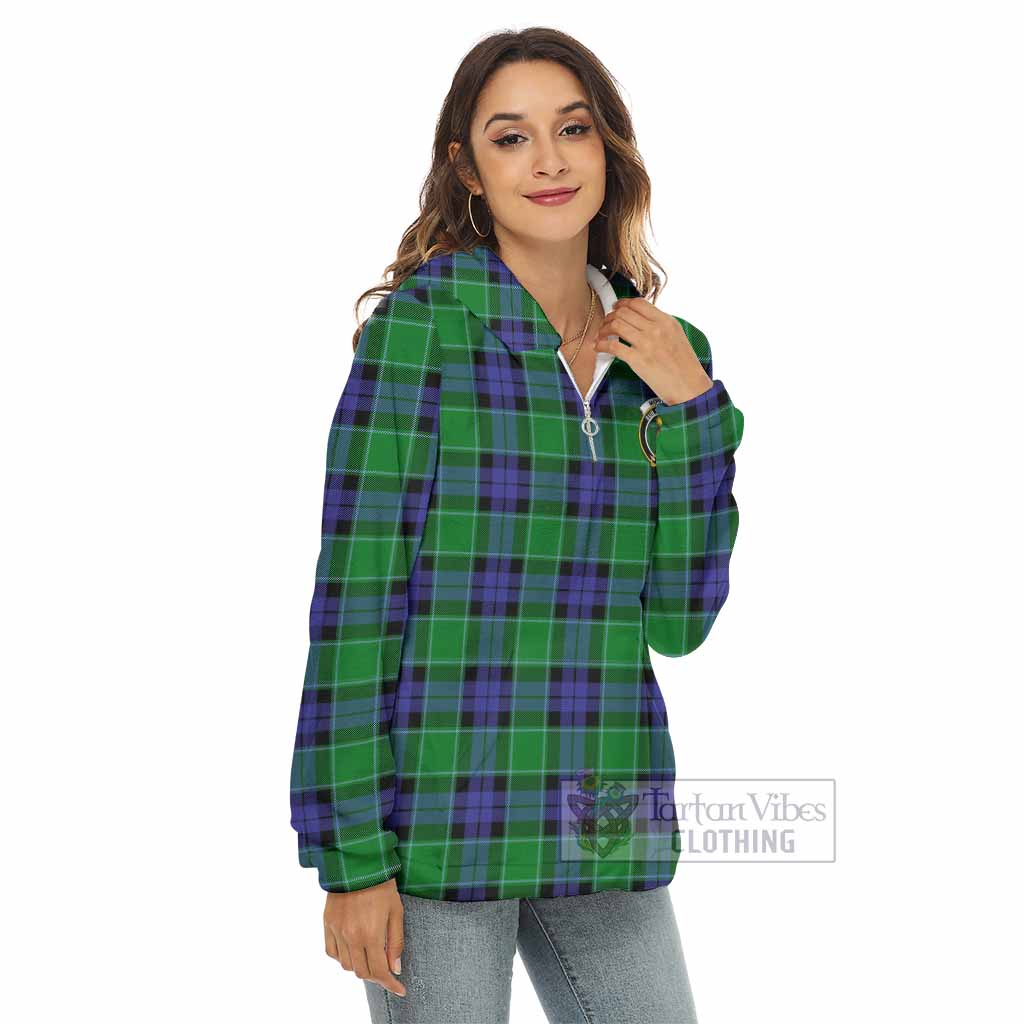 Monteith Tartan Women's Borg Fleece Hoodie with Half Zip with Family Crest - Tartan Vibes Clothing