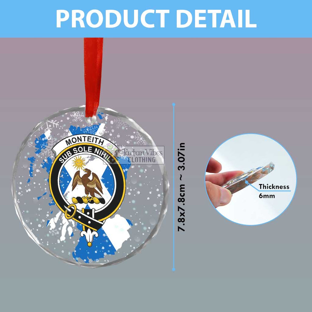 Monteith Clan Crest Christmas Glass Ornament with Scotland Map - 2D-tartanvibesclothing
