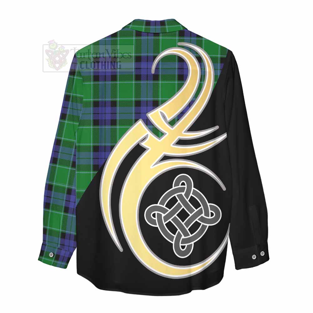 Monteith Tartan Women's Casual Shirt with Family Crest and Celtic Symbol Style - Tartan Vibes Clothing