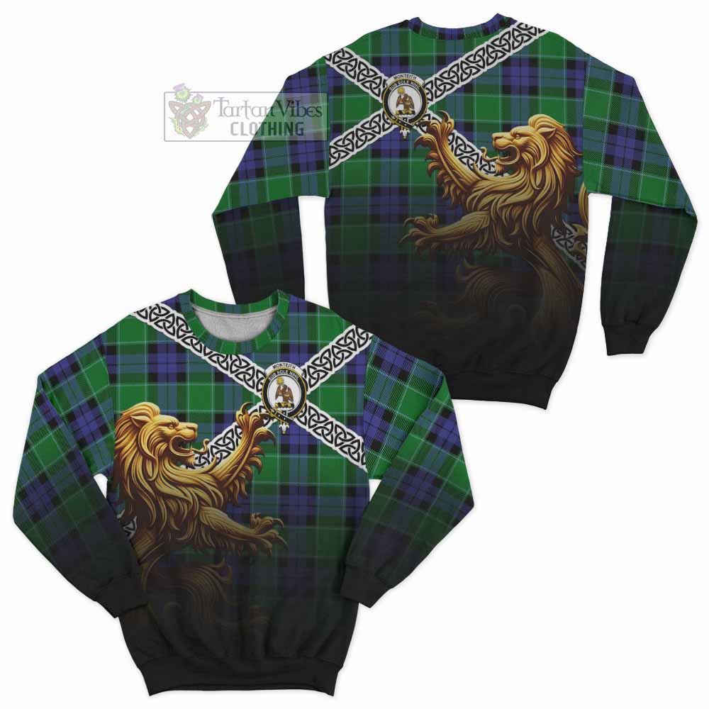 Monteith Crest Tartan Sweatshirt with Golden Lion Emblem Celtic Style - Tartan Vibes Clothing