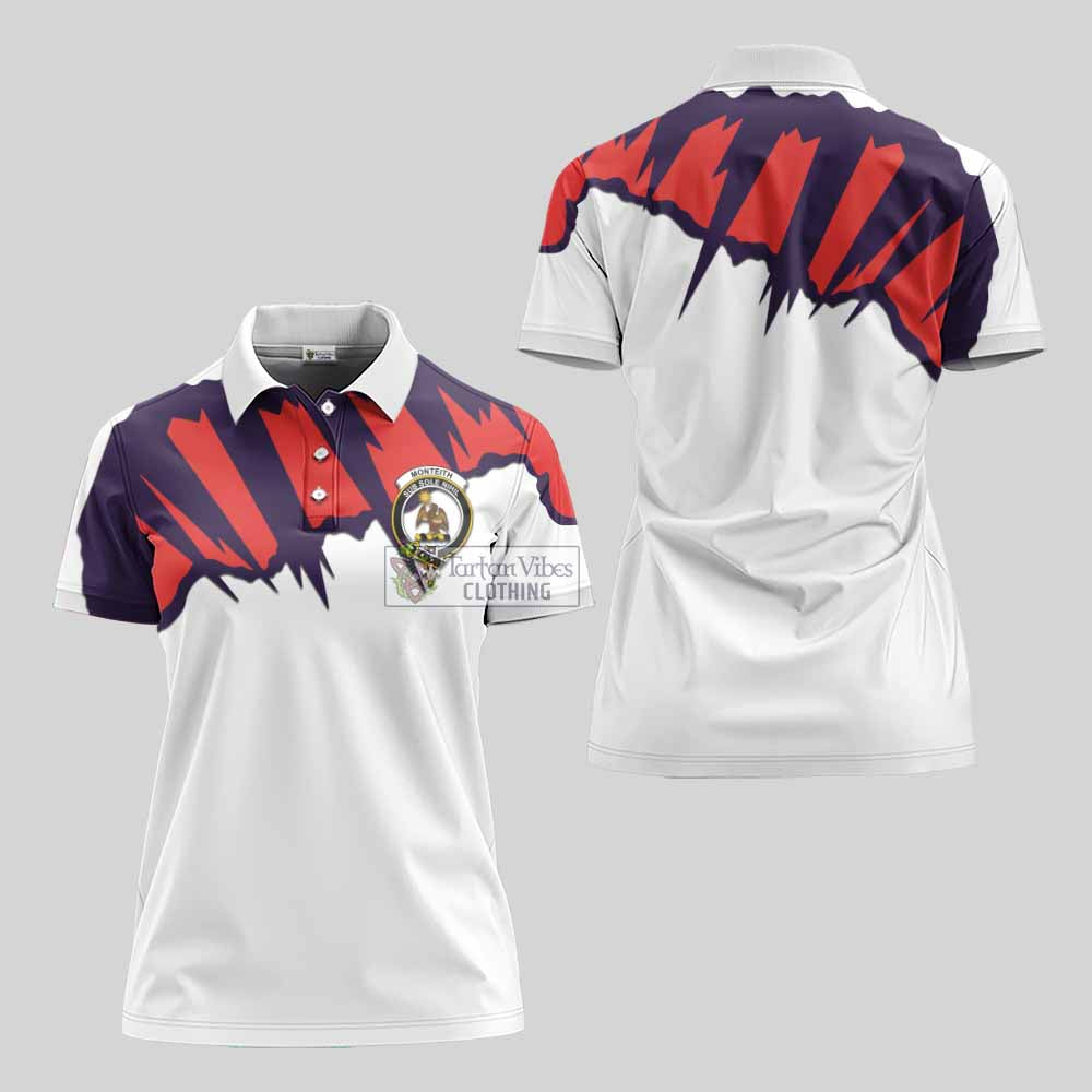 Monteith Clan Crest Women's Polo Shirt with Retro Sport Style - 2D-tartanvibesclothing
