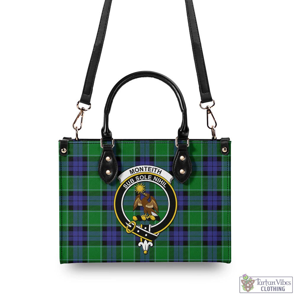 Monteith Tartan Luxury Leather Handbags with Family Crest - Tartan Vibes Clothing