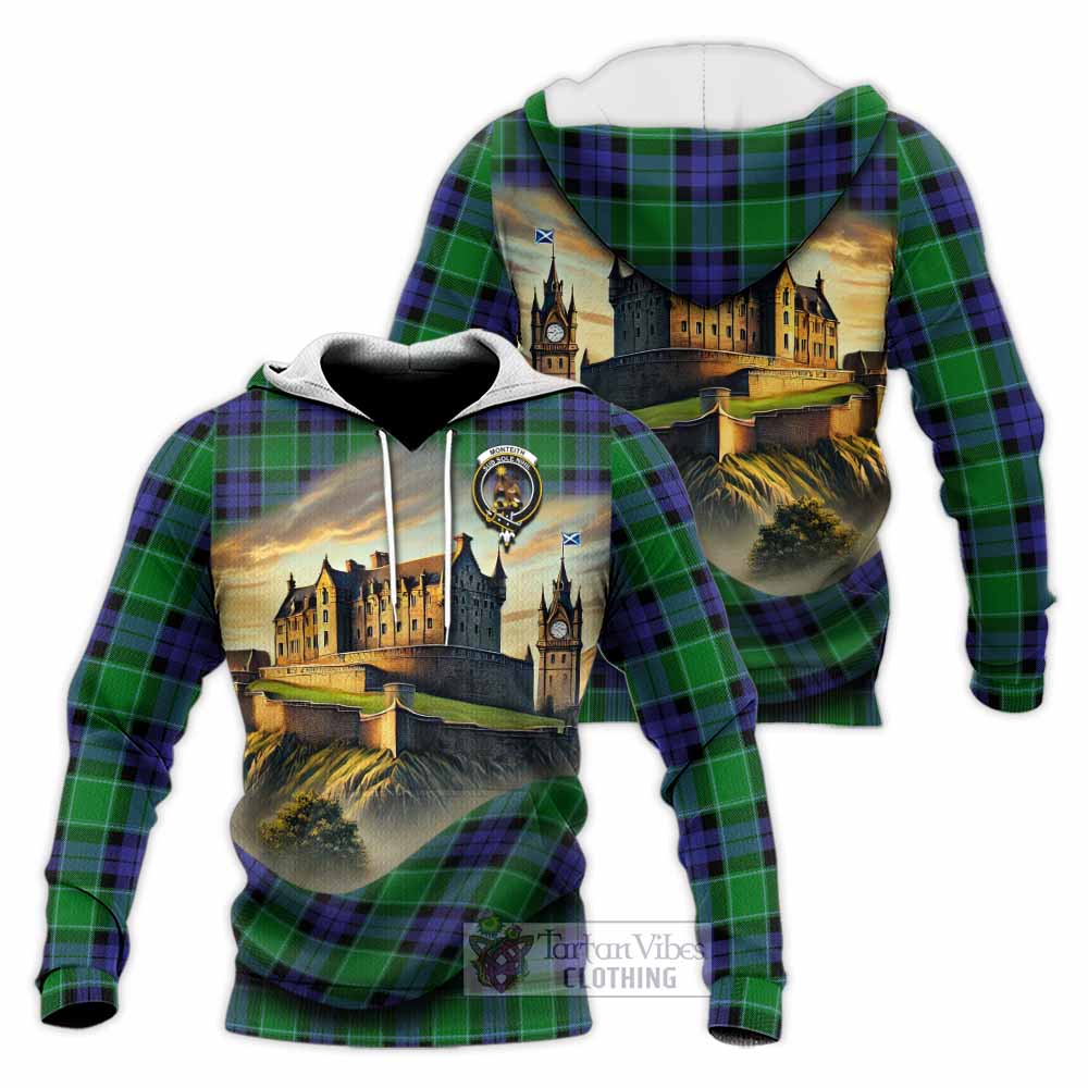 Monteith Tartan Family Crest Knitted Hoodie with Scottish Ancient Castle Style - Tartan Vibes Clothing