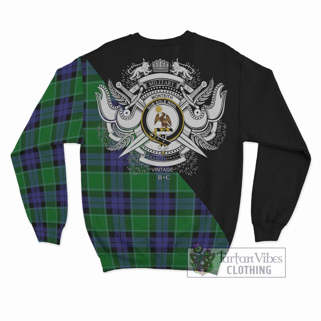 Monteith Tartan Sweatshirt with Family Crest and Military Logo Style - Tartan Vibes Clothing